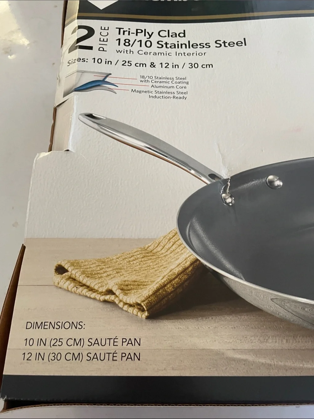 BNIB Member's Mark by Tramontina Tri-Ply clad 10/18 2 pcs Ceramic interior pan